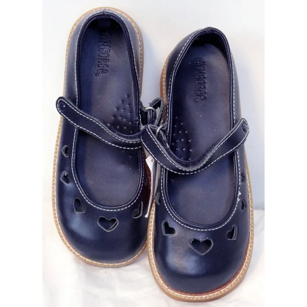 2006/7 Gymboree Bon Voyage Dress Shoes sz 13 Heart Cut outs Navy Blue Mary Janes